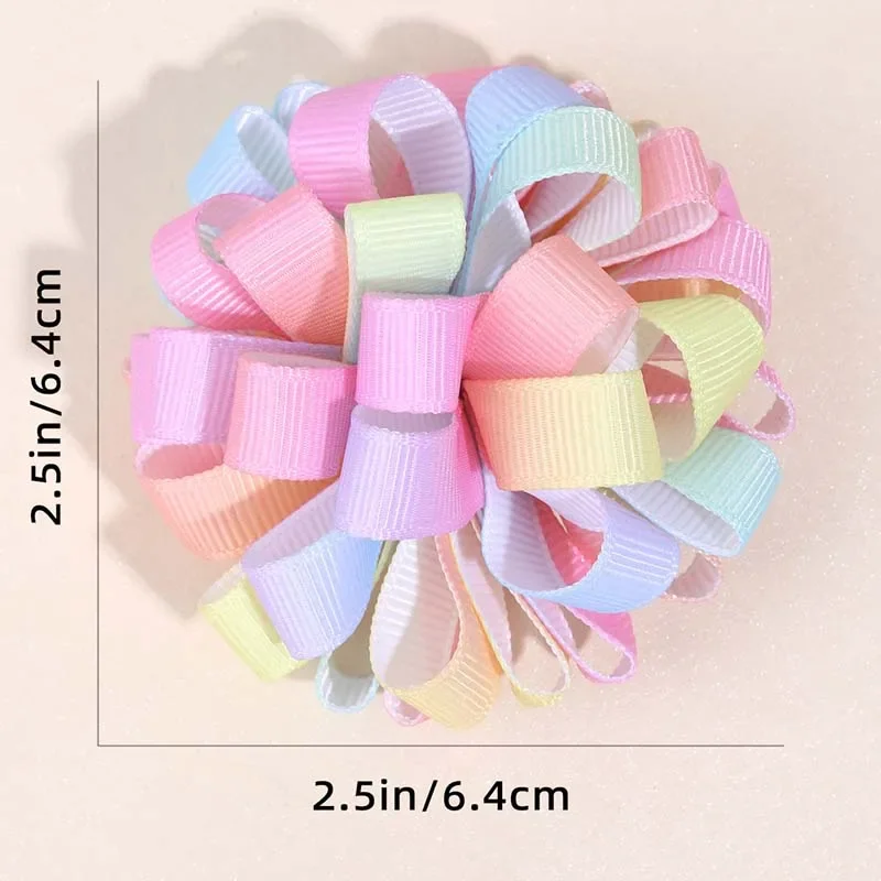 Oaoleer 2Pcs Rainbow Ribbon Flower Hairpins For Women Girls Double Color Hair Clips Barrettes Princess Headwear Hair Accessories