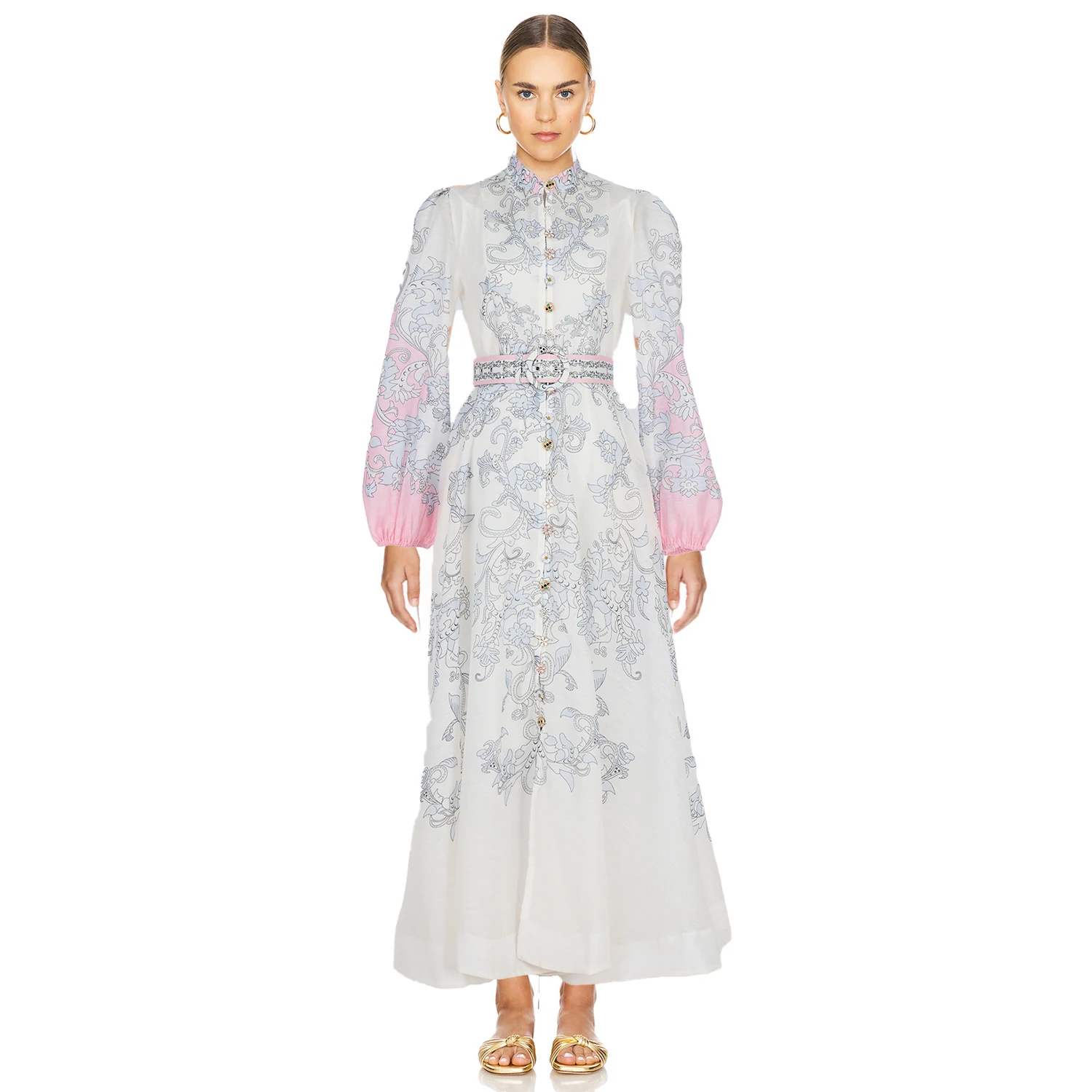 

Платье Ele Long Sve Lantern Dr с одной пуговицей, винтажным принтом, полной юбкой, повседневное, из полиэфирного волокна, весна-лето, Dr