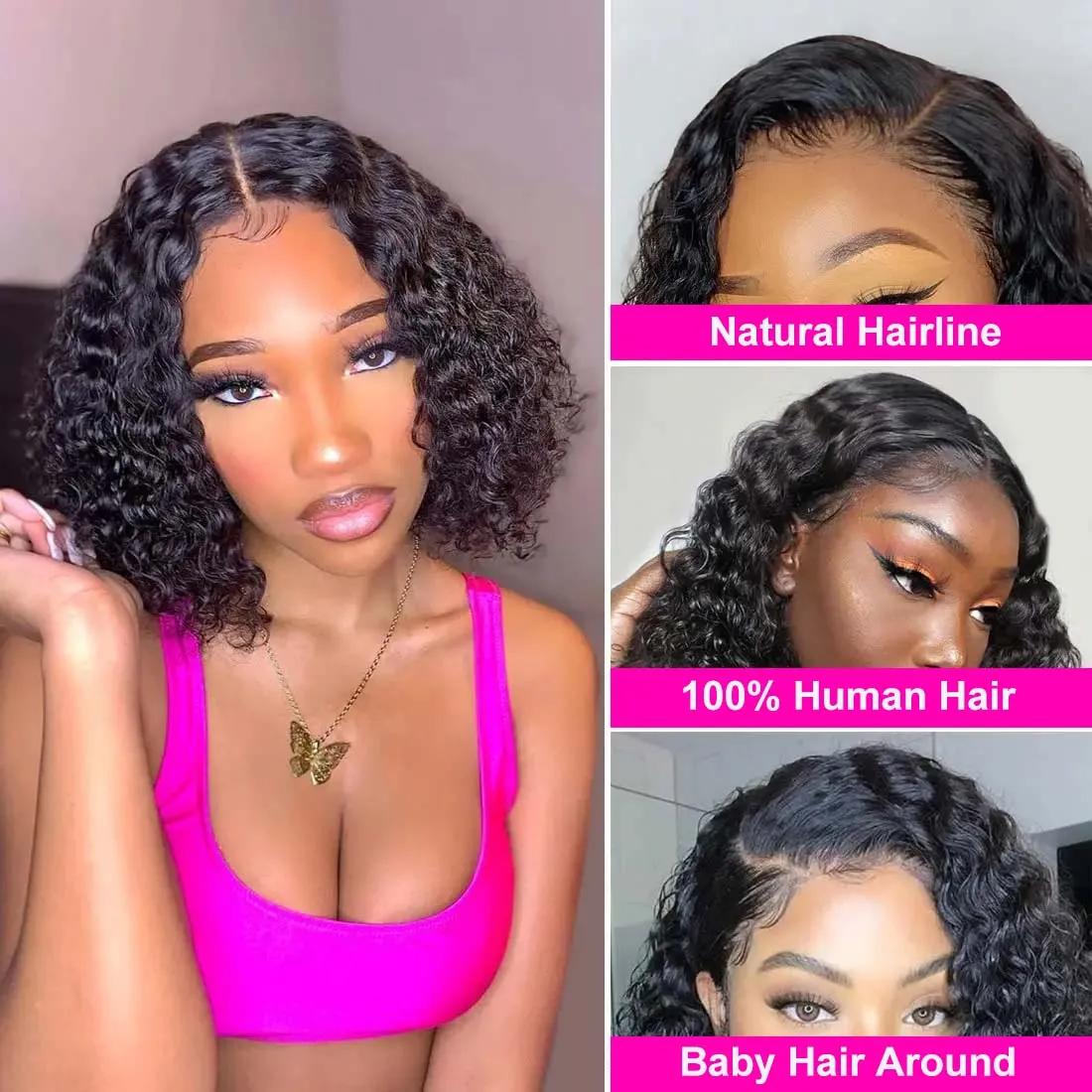 10-14Inch Water Wave Short Bob Wigs Brazilian 13x4 Lace Front Human Hair Wig Curly Transparent Lace Frontal Wigs For Black Women