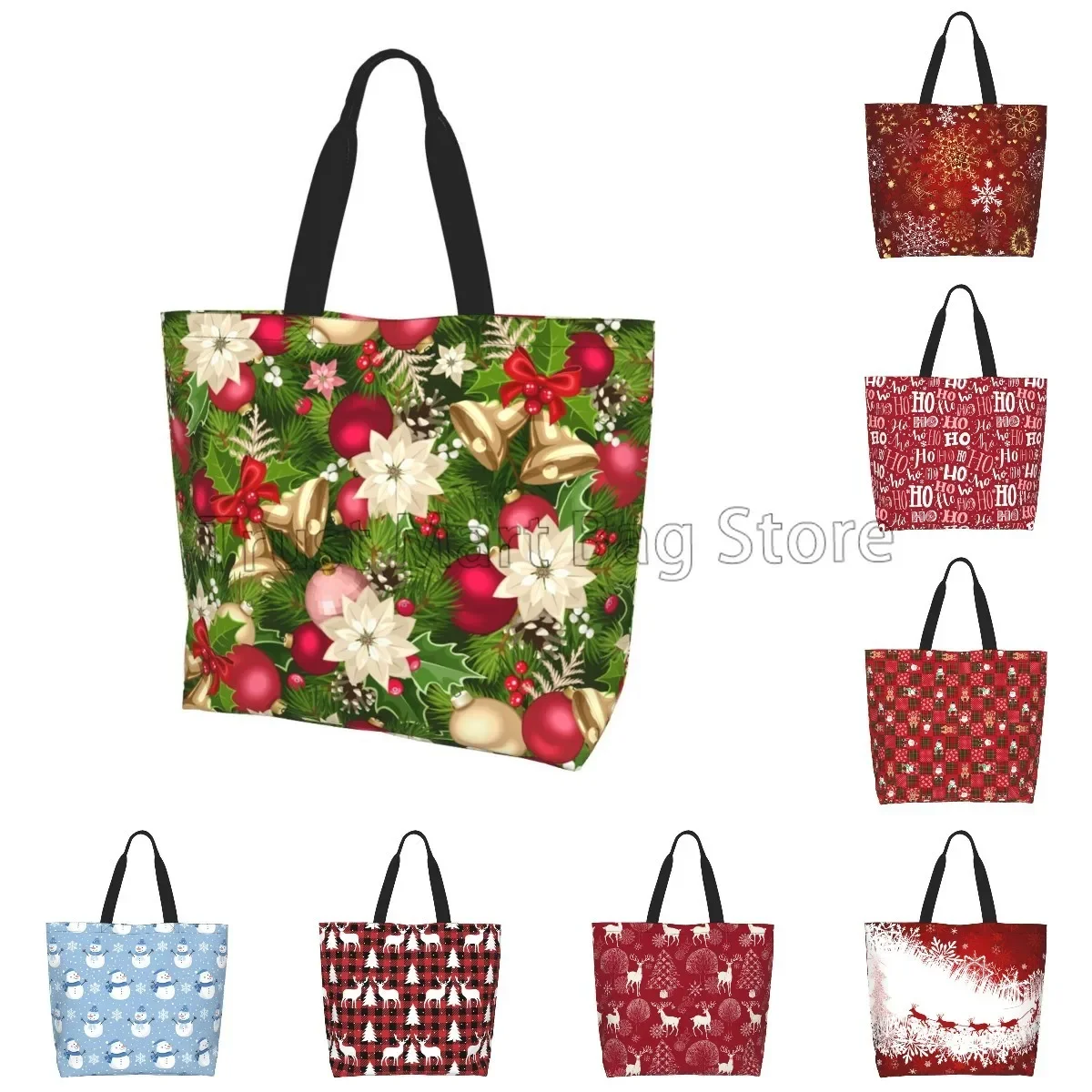 Christmas Canvas Tote Bag Large Women Casual Shoulder Bag Handbag Reusable Multipurpose Shopping Grocery Bag for Outdoor Holiday