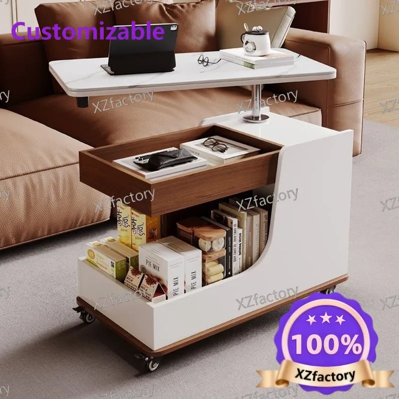 Factory Direct 2026 Top Rated Multifunctional Solid Wood Lifting Side Table Mobile Sofa Side Cabinet Small Apartment Coffee Tabl