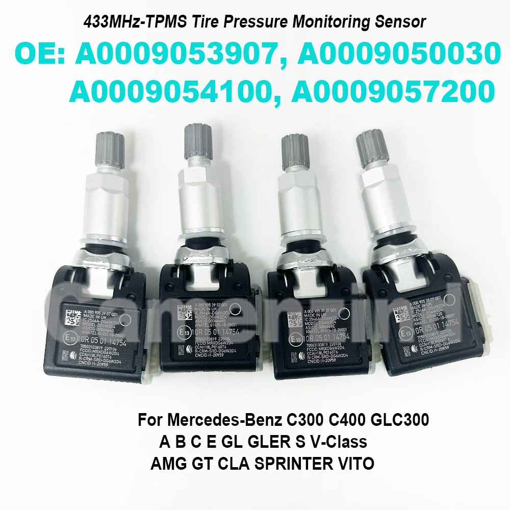 4 шт. датчик давления в шинах TPMS A0009053907 0009053907 A0009050030 A0009054100 433 МГц для Mercedes-Benz C250 E250 G500 GL350 S400