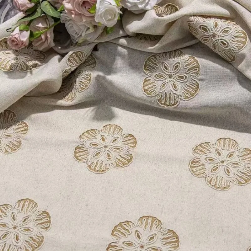 Embroidered Tulle Lace Trim Fabric Six Petal Floral Rope Stitch Sheer Soft Drapey for Stage Dress Gown DIY Sewing Accessories