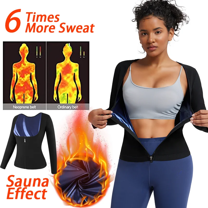 SLIMBELLE Top da Sauna da Donna per Perdita di Peso Maniche Lunghe Body Shaper Sudore Vita Trainer Cerniera Top Dimagrante Allenamento Sauna Gilet