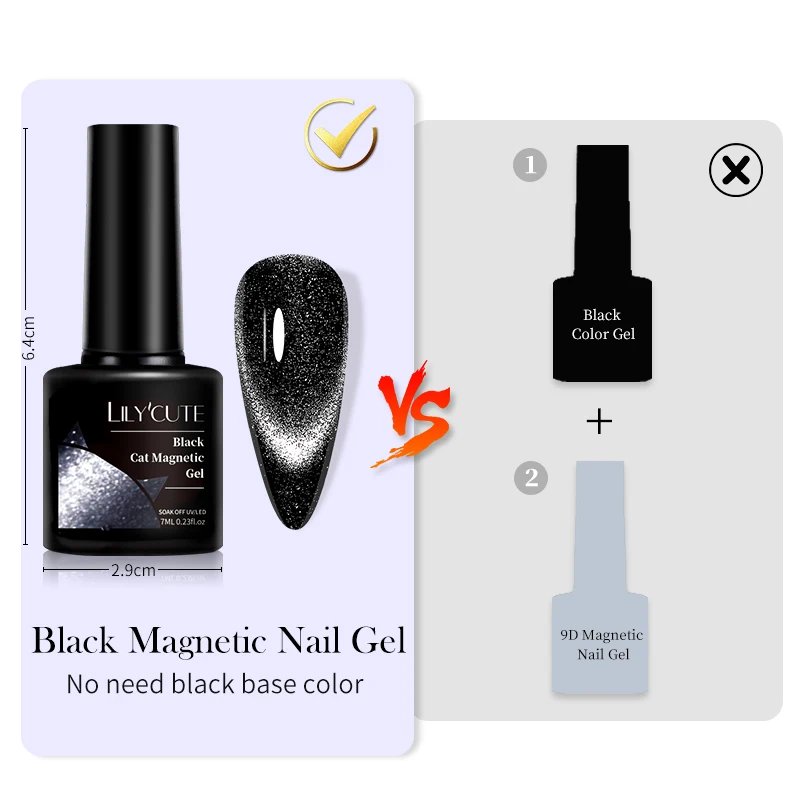 LIToxic-Verhéritage à Ongles Magnétique en Clip Noir 9D, Gel Laser Argenté à Paillettes, Semi-continu pour Nail Art, 7ml