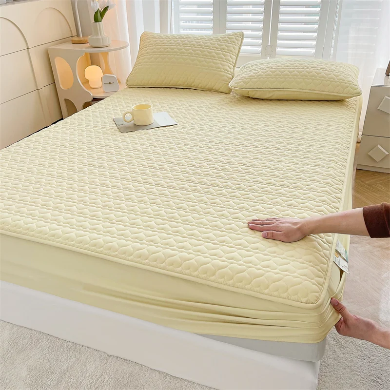 100% Cotton High Density Thicken Quilted Mattress Cover Stitched Bed Sheet Dust Cover Double King Queen Thick Fitted Sheet