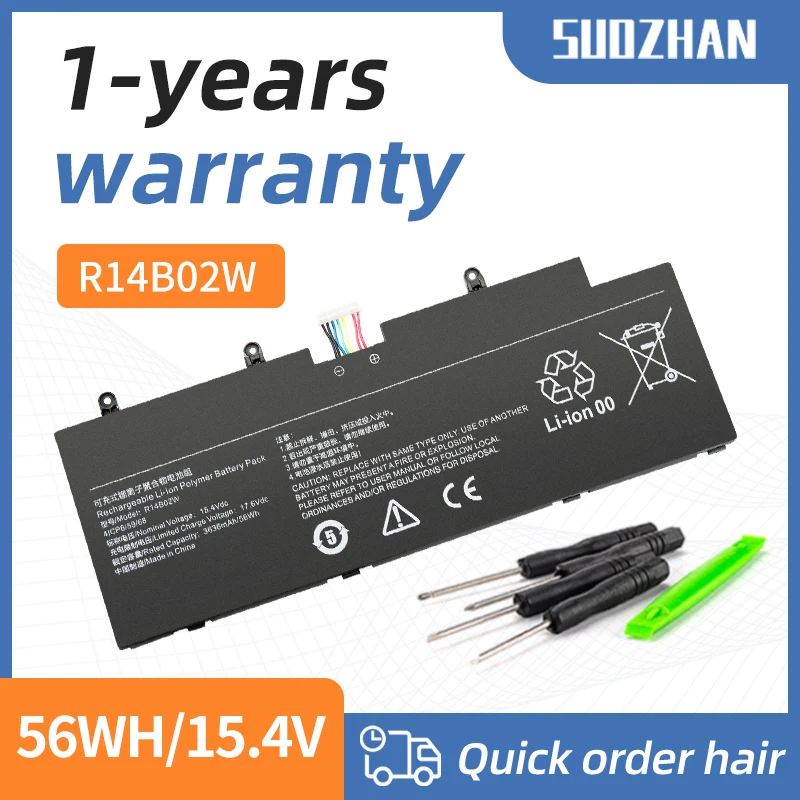 

SUOZHAN New R14B02W Laptop Battery For XIAOMI Redmi 14 Pro 14 2021 RMA2201-AG XMA2006-BJ Pro 14S 2021 xma2006-bb 15.4V 56Wh