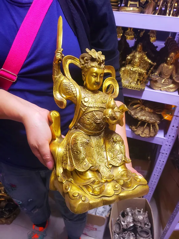 Brass bronze statue of Jiutian Xuannv, Jiutian Xuanmu Tianzun, Jiutian Xuannv goddess statue, Taoist bronze ware and handicrafts