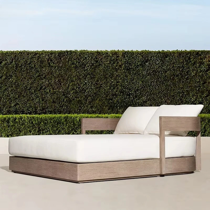 Hot Selling Swimming Pool Side Sun Lounger Teak Wood Double Daybed Outdoor Furniture Double Seat Beach Sun Bed