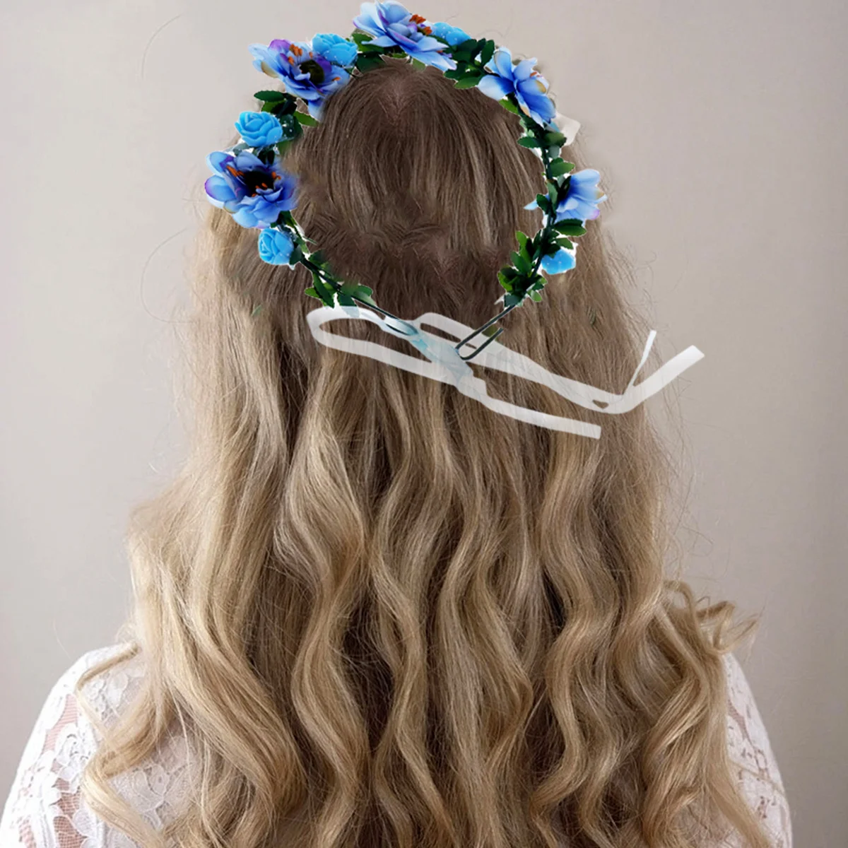 

Bohemia Floral Headband Simulation Flower Crown Elegant Forehead Hair Band for Wedding Party Prom Beach Holiday Blue