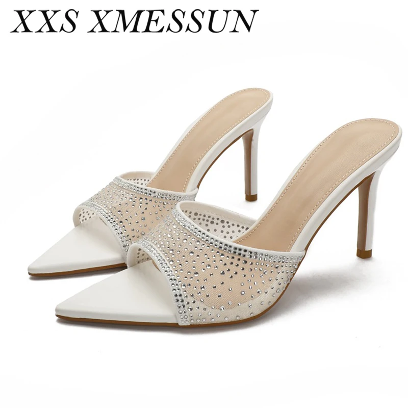 

XXS XMESSUN 2026 New Women's Sandals Rhinestone Bright Mesh High Heels Footwear Elegant Slingback Slip on Party Lady Pumps Shoes
