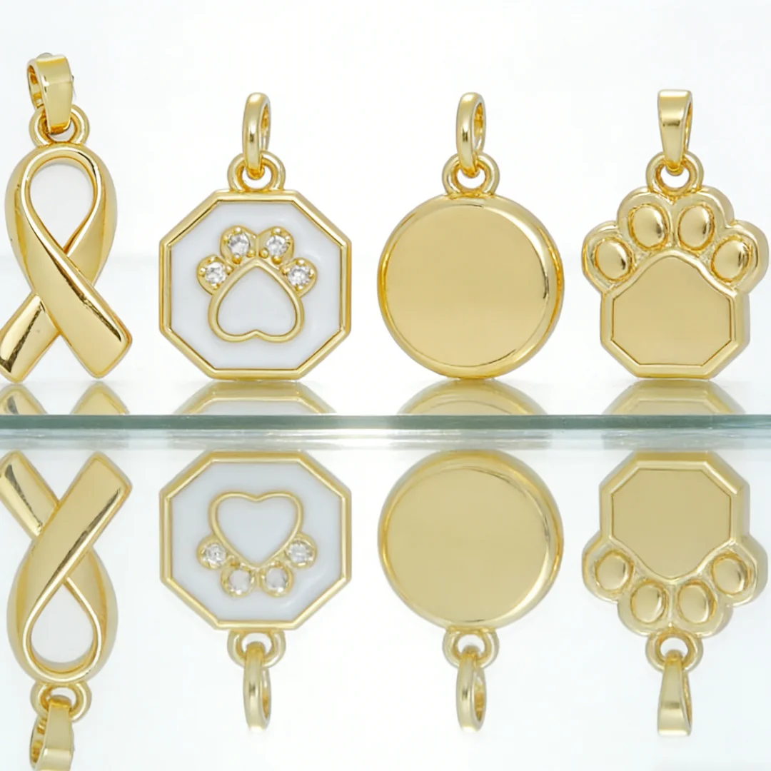 3Pcs Pendants Brass Paw Print Compass Ribbon Circle Charms Zircon Enamel for DIY Jewelry Making Necklace Bracelet Accessories