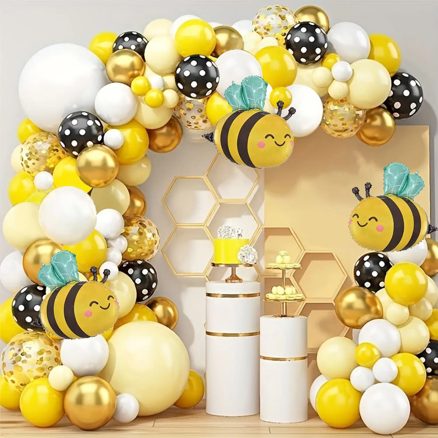 Der Ballon-Set-Bogen der gelben Serie eignet sich für Geburtstage, große Partyfestivals, andere Anlässe mit Bienen-Aluminiumfolienballons