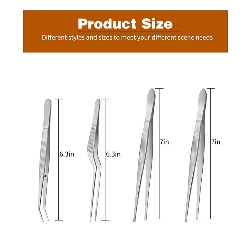 ملقط ملقط ناعم من الفولاذ المقاوم للصدأ ، ملقط طهي ، ملقط طعام ، ملقاط مطبخ للخبز ، 6.3 بوصة ، 4 ربع