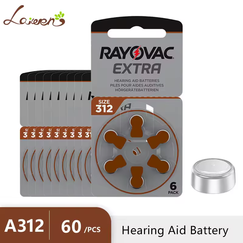 60 шт. батареек Rayovac Extra Performance для слуховых аппаратов 1,45 В 312 312A A312 PR41 цинково-воздушные для заушных, внутриканальных и ресиверных слуховых аппаратов (BTE, CIC, RIC) и оригинальных слуховых аппаратов.