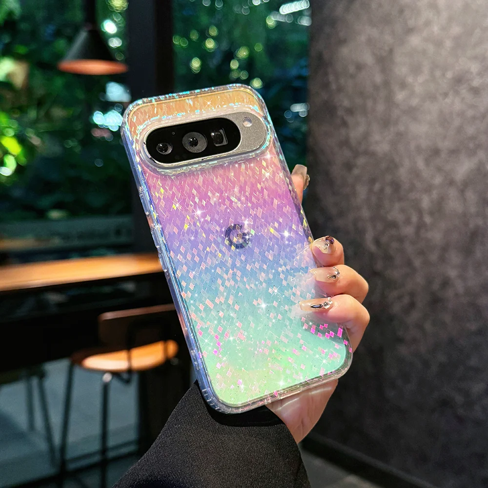 Luxuriöse Laser-Glitzer-Handyhülle für Google Pixel 9 10 11 Pro XL 9A 9pro für Magsafe, magnetischer, stoßfester Bumper, harte Schutzhülle