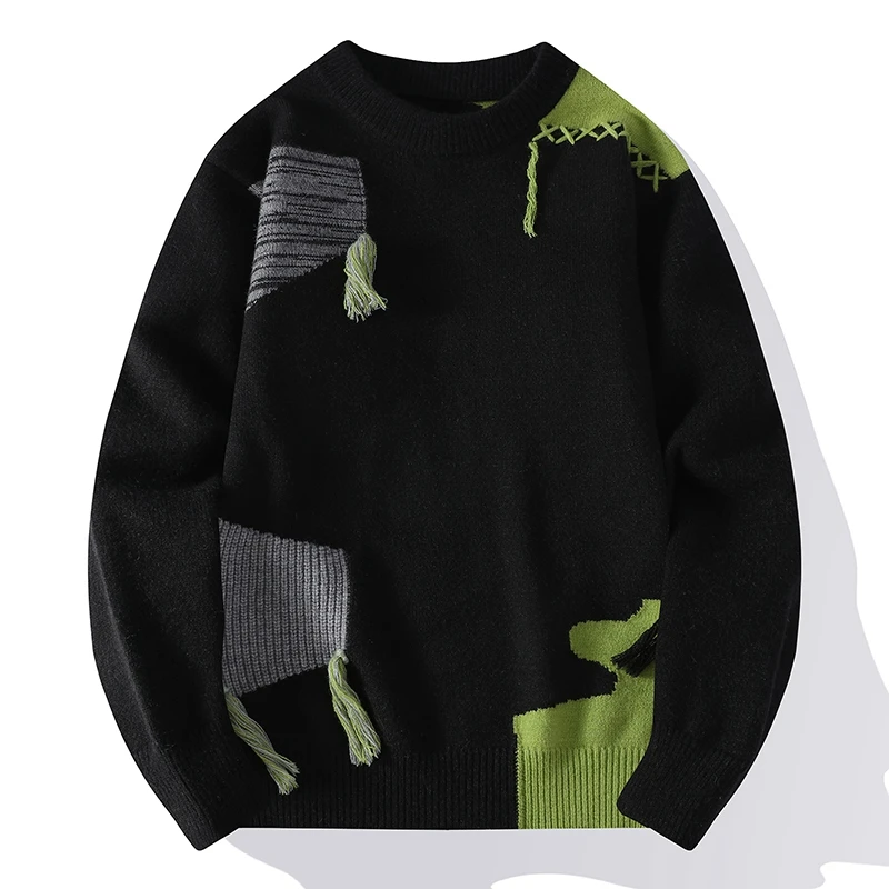 men's autumn winter long sleeves knit new sweater round neck high street trend pullover leisure fashion youth men clothing tops