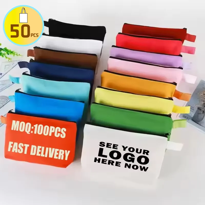 50PCS Bulk Customized Makeup Bag Canvas Cute Unicorn School Bag With Pencil Case for Girls Zipper Pencil Bag Custom Logo