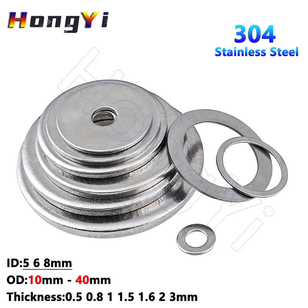 Inner Dia 5 6 8mm 304 Stainless Steel Adjusting Shim Gasket Ultra Thin Flat Washer Thickness 0.5 0.8 1 1.5 1.6 2 3mm