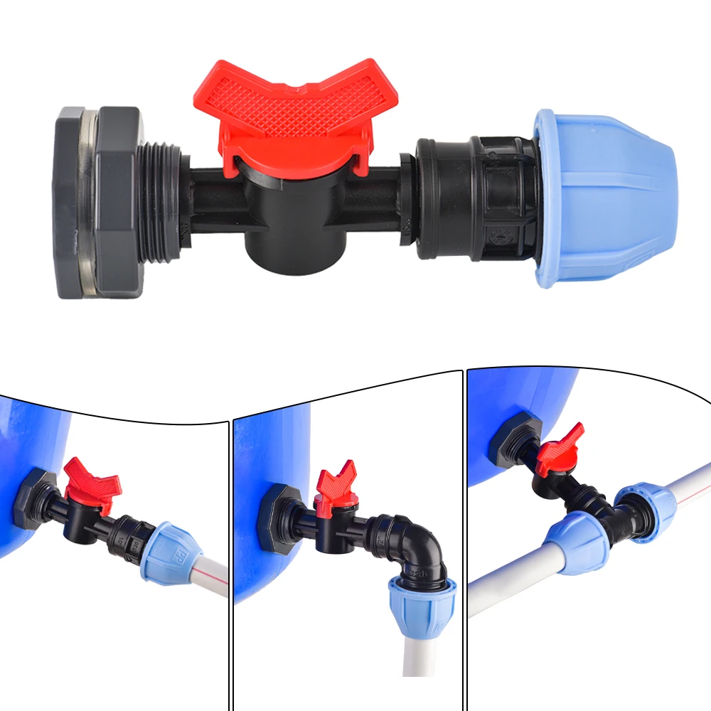 Rain Barrel Valve Kit PVC Bulkhead Fitting Connector for 20/25/32mm Tee Elbow PE PVC Tube Rain Barrels Aquariums Ponds