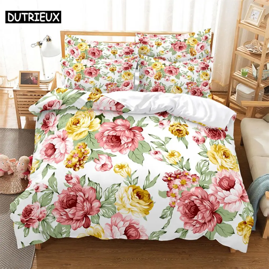 

Flowers Bedding 3-piece Digital Printing Cartoon Plain Weave Craft For North America And Europe Bedding Set Queen