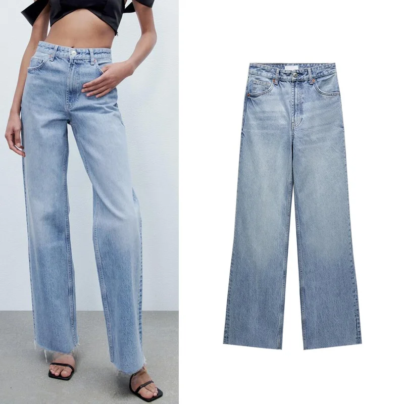 

Faionable High Waist Wide Leg Jeans Loose Straight Long Pants Autumn Winter New Sle Tassel Decoration Casual Denim Skinnies