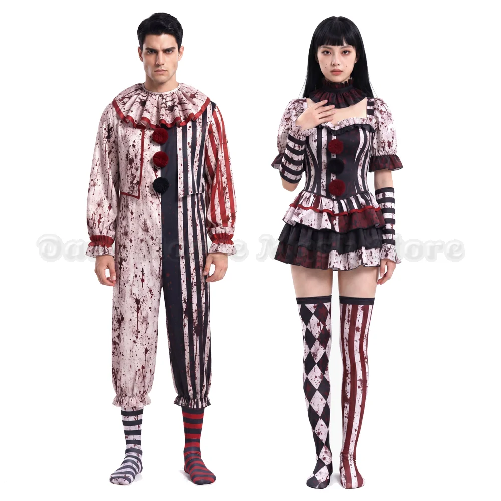 Disfraz de Payaso Sangriento de Terror para Adultos, Vestido de Cosplay Gótico de Arlequín para Mujer con Guantes y Medias, Traje de Carnaval de Halloween