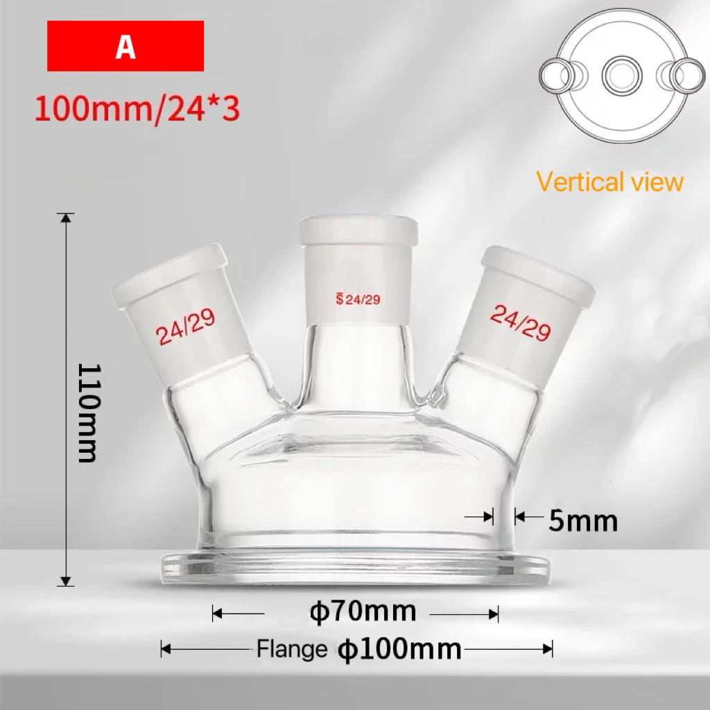 100/150mm Flange, 24/29 Joint, 3-Neck Glass Reactor Lid Three Necks Use for Reaction Flask Vessel Lab Chemistry Glassware-Pomex
