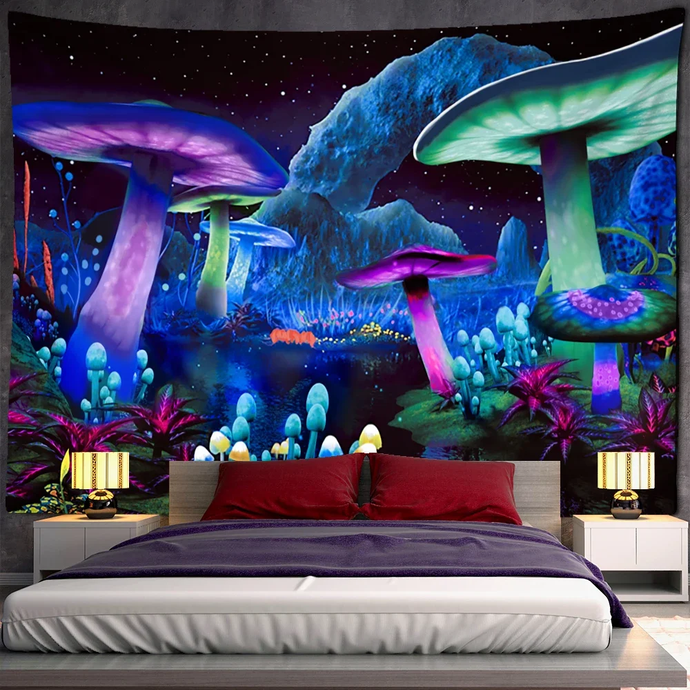 Fairy Tale Fantasy Mushroom Tapestry Psychedelic Rug Bohemian Home Decor Witchcraft Hippie Kids Room Decor Wall Tapestry