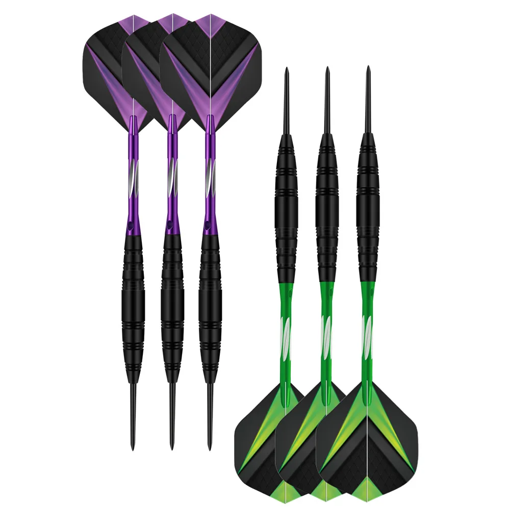 6 Pieces Professional Darts Kids and Adult Gift Set Steel Tip Iron Barrel Aluminum Shaft PET Flight Darts Game