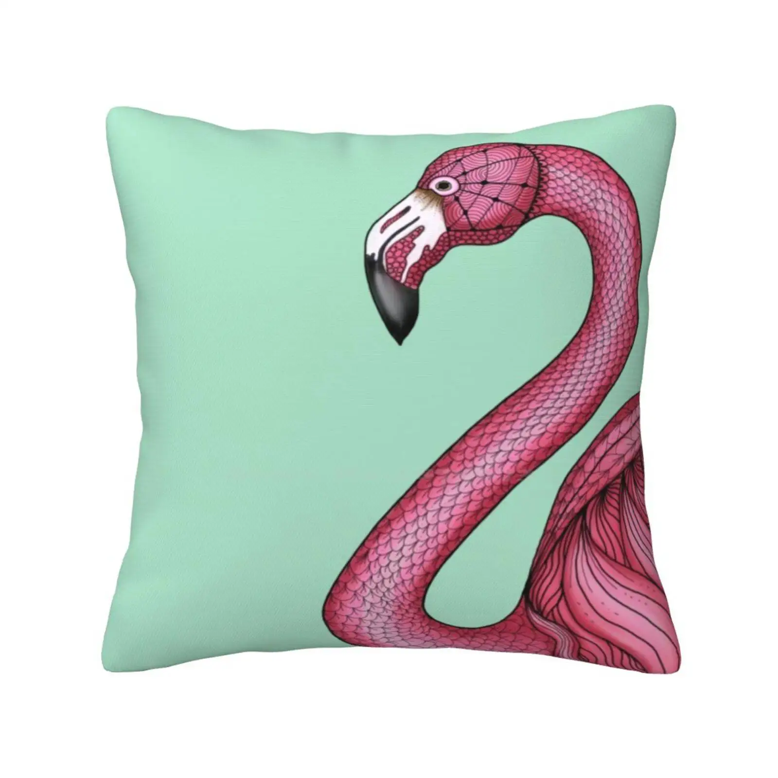 Pink Flamingo On Turquoise Background Home Sofa Car Waist Throw Pillowcase Pink Flamingo Turquoise Bird Exotic Zentangle