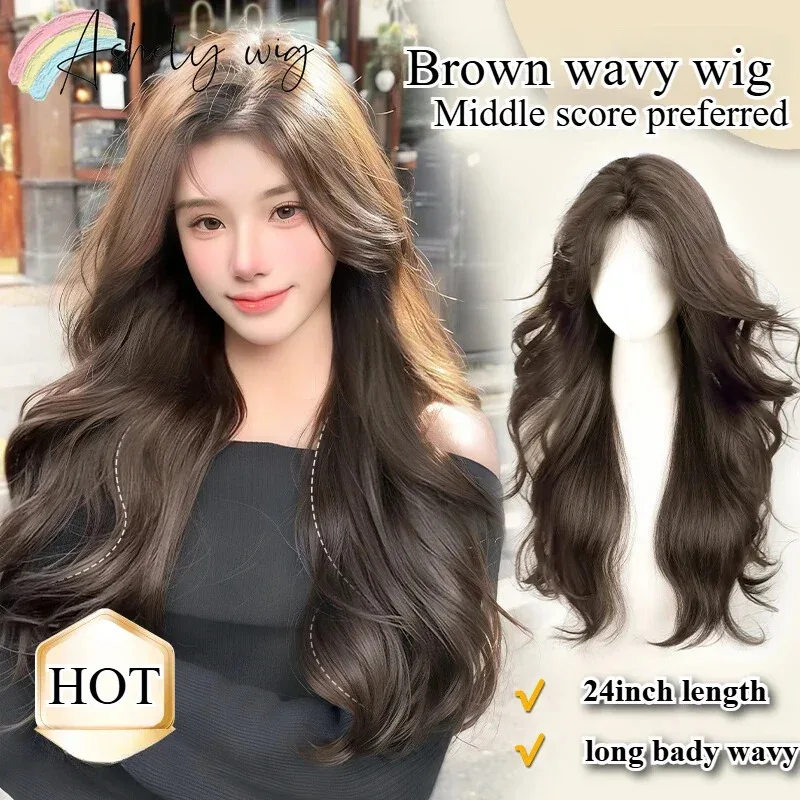 

Ashely Wig for Women 24inch Long Wavy Hair Black Brown Body Wave High Temperature Resistant Fibers Synthetic Wigs for Daily Use