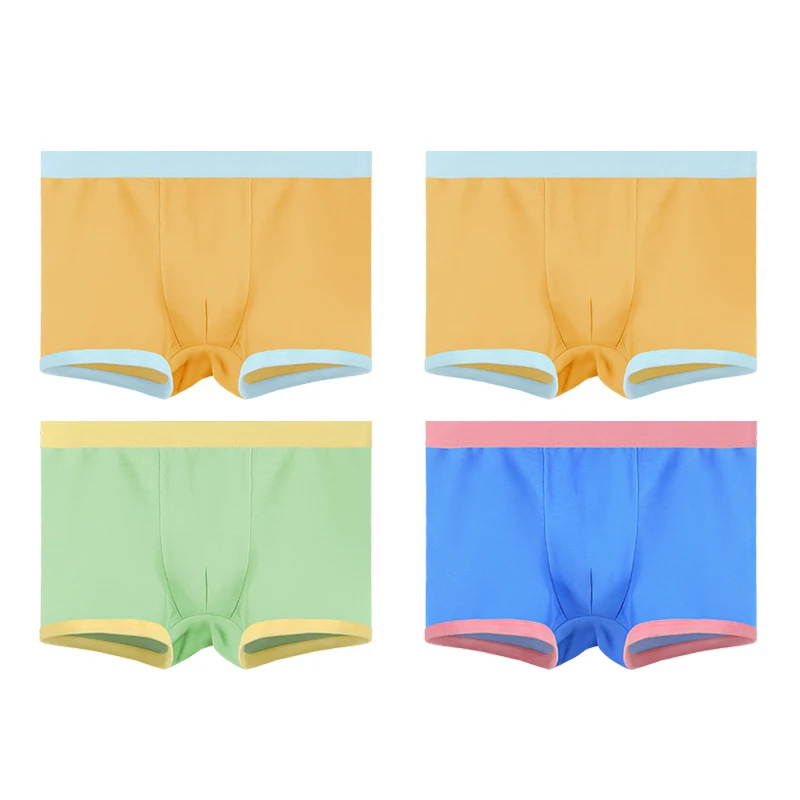 

4PCS Boys' pure cotton antibacterial underpants, 100% baby four-corner shorts, thin, small boys' flat-corner all-cotton pants