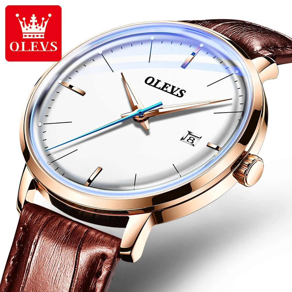 

OLEVS 6609 Minimalist Men Mechanical Watches Luxury Curved Mirror Waterproof Leather Belt Automatic Movement Man Wrist Watch