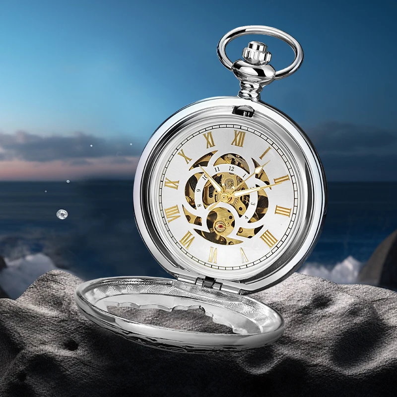 قطعة واحدة من ساعة الجيب الميكانيكية العتيقة على شكل زهرة فريدة من نوعها، واللون الأسود مع القرص مثالي جدًا، هذا