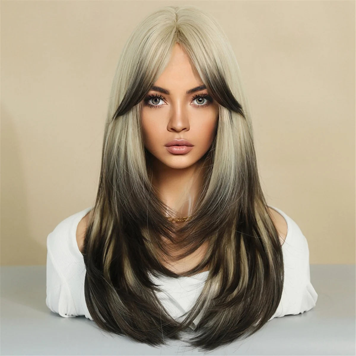 At53 64cm peruca de simulação europeia e americana feminino centro de cabelo longo dividido conjunto completo de cabelo longo conjunto feminino peruca, g
