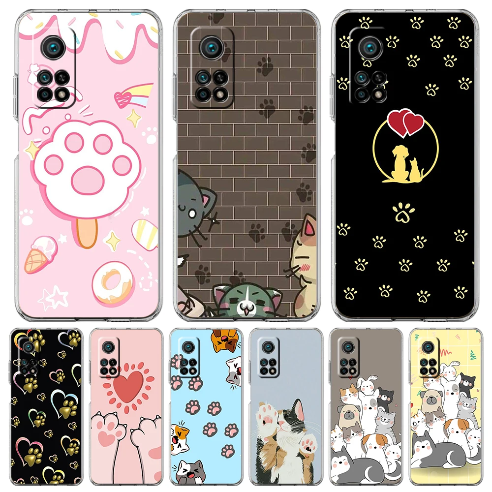 Transparent Phone Case for Xiaomi Mi 14 13 12 11 Ultra 13T 12T 11T Poco X3 NFC F3 F6 Pro Soft TPU Shell Cute Cat Dog High Five