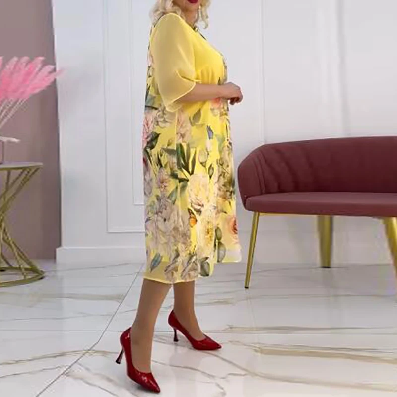 فساتين صيفية عصرية جديدة للنساء 2025 فستان عطلة الشاطئ مقاس كبير فستان نسائي غير رسمي مطبوع عليه زهور فستان حفلات فضفاض بوهو #5