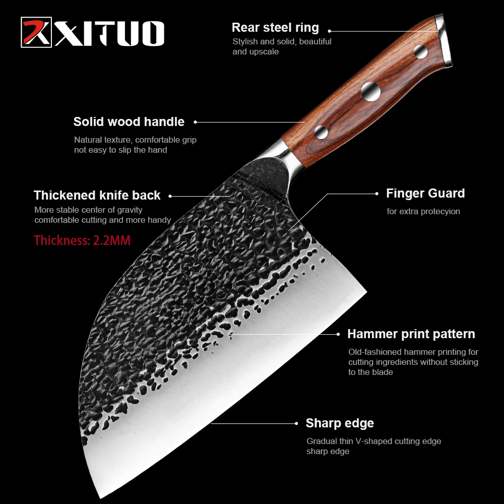 Full Tang Kitchen Chef Knife High Carbon Steel Cooking Dividing Knife Meat Cleaver wide blade Solid Wooden Handle Butcher Knife