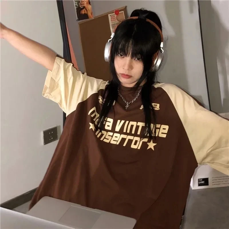 Y2K Koreanische Vintage Streetwear Casual Harajuku Frauen Mädchen Kurzarm T-Shirts Ästhetik Übergroßen Tees Tops Mode Kleidung