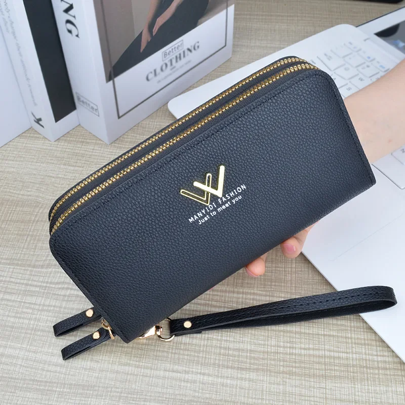 

New Wallet Women's Long PU Handbag Simple and Large Capacity Double Layer Mobile Case Purses for Women