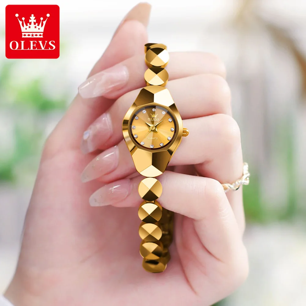 Imagem -03 - Olevs Relógio Quartz para Mulheres Espelho Rhombic Relógio de Pulso Feminino Impermeável Tungsten Steel Strap Luxo Original 7007