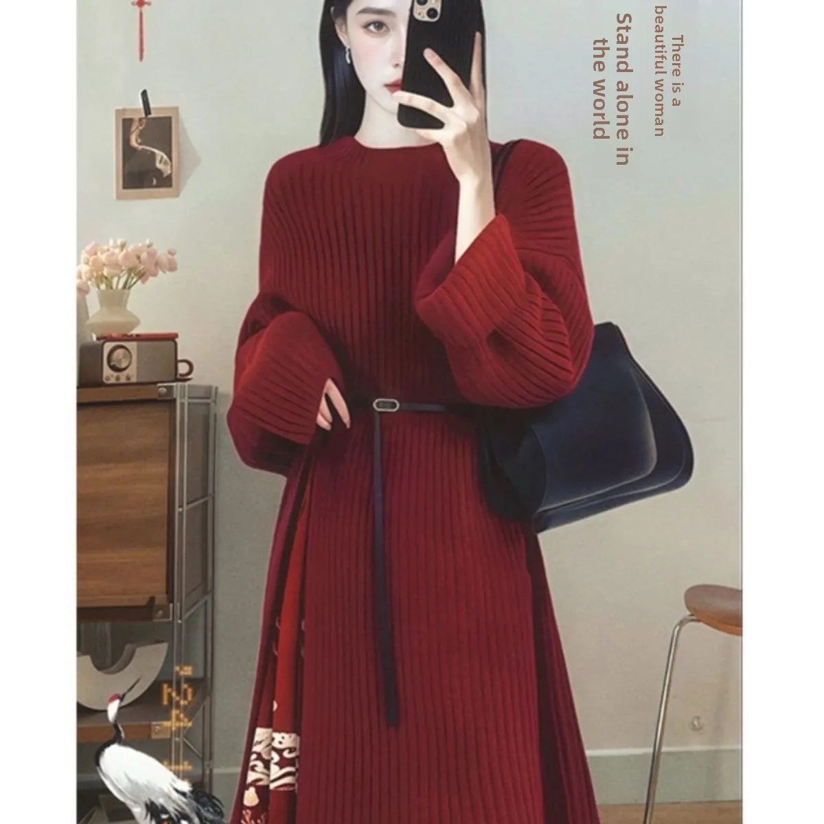 Stunningly Beautiful Lazy Chic Long Dr Ele Classy Sle Women's Faion Autumn Collection round Ne Long Sve Dr