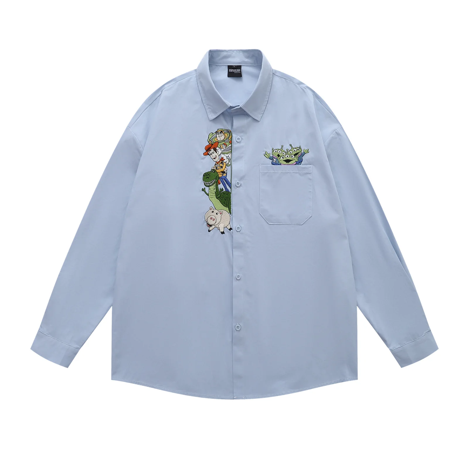 American Retro Cartoon Embroidered Long Sleeve Shirt for Men and Women 2025 Autumn Oversize Couple Casual Shirt Jacket