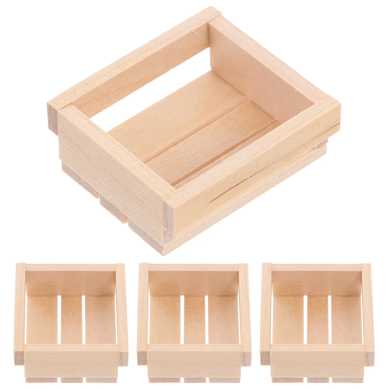 4 Pcs Wooden Storage Basket Dollhouse Fruit Shelf Miniature Milk Crate Hollow Out