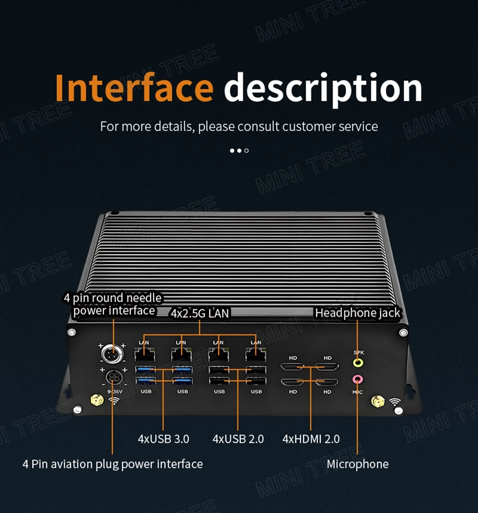 6xCOM منفذ جزءا لا يتجزأ من الكمبيوتر الصناعي Intel Core i5-14450HX i7-13650HX 4xHD 4x2.5G Lan Mini PC للتحكم الآلي/اللافتات الرقمية #2