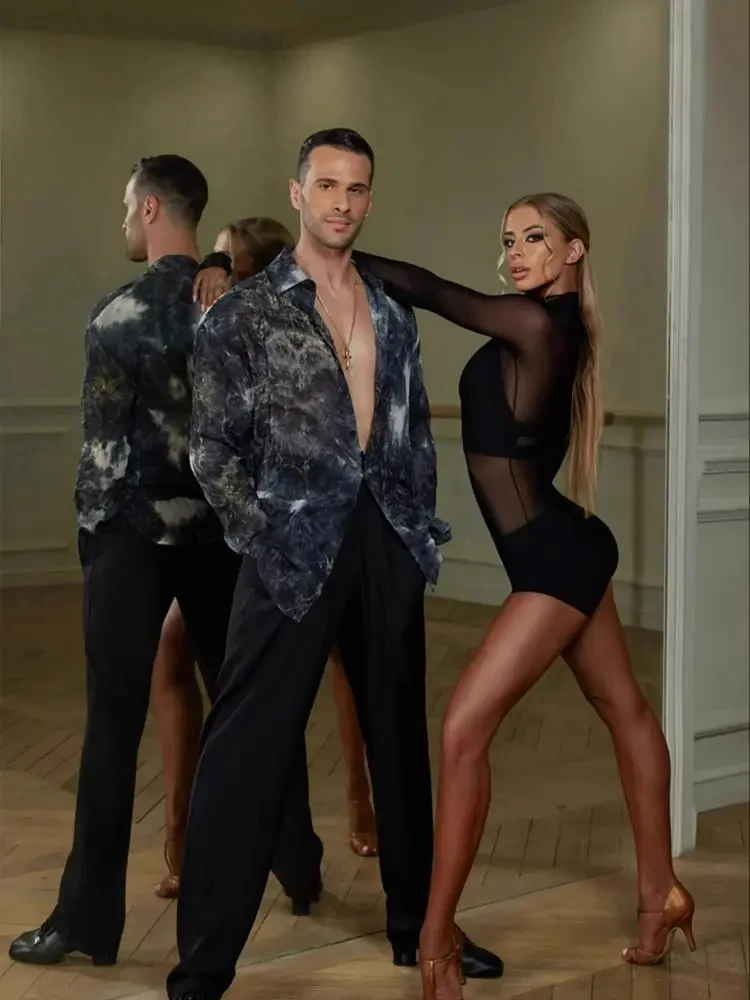 ملابس الرقص اللاتينية يوتار التدريب اللاتينية ملابس رومبا تشاتشا الرقص اللاتينية الجسم شبكة علوية ليوبارد ارتداءها قاعة الرقص #5