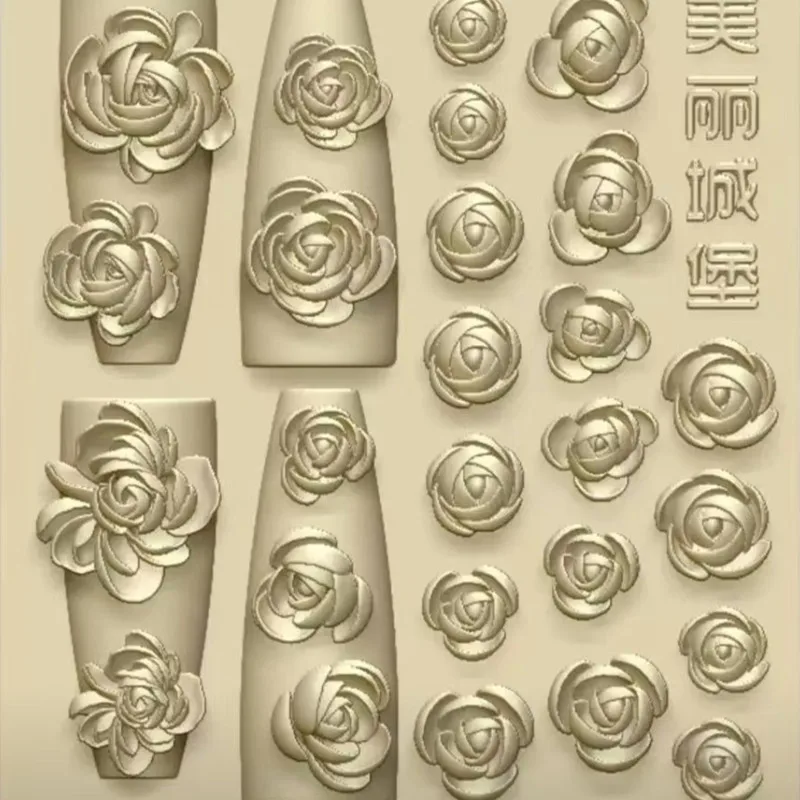 

1pc Nailart Flower Mold Rose Peony Strawberry Vase High Transparent Silicone Template