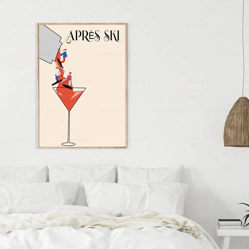 Vintage Aprés Ski Wall Art Apres Skiing Poster Martini Drinking Skier Canvas Painting Winter Sport Print Wall Picture Home Decor