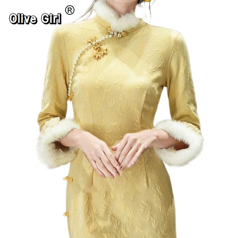 

Long sleeved cheongsam dress qipao winter style women's Chinese young style super fairy high-end retro elegant temperament daily